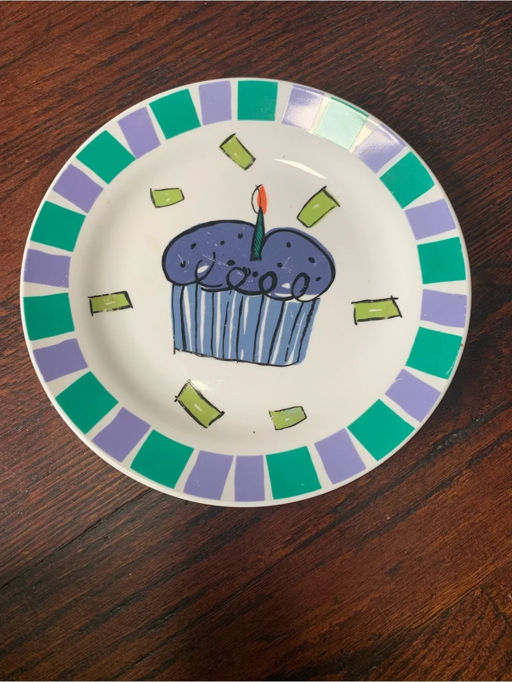 Vintage TAG Year 2000 Hand Painted Ceramic Birthday Cupcake 3 Dessert Plate Set